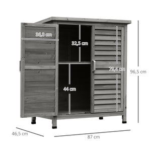 Armoire de jardin abri jardin remise pour outils sur pied dim. 87L x 46,5l x 96,5H cm  étagère portes persiennes toit bitumé gris