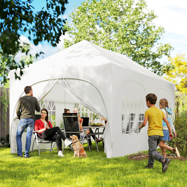 Tonnelle pliante 3x6m imperméable anti-UV, barnum avec 6 parois & 6 sacs de sable - tente de réception 12 trous de drainage - pavillon pop-up, 4 fenêtres église pour mariage, marché - blanc