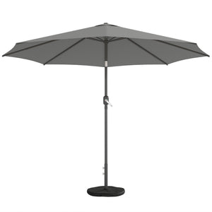 Parasol de jardin extérieur rond Ø 3 x 2,5 m parasol droit inclinable avec Base et Poids Sable, nervure rétractable, ouverture fermeture manivelle, mât en métal, toile 180 g/m², Gris Foncé