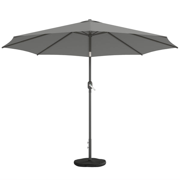 Parasol de jardin extérieur rond Ø 3 x 2,5 m parasol droit inclinable avec Base et Poids Sable, nervure rétractable, ouverture fermeture manivelle, mât en métal, toile 180 g/m², Gris Foncé