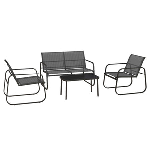 Salon de jardin ensemble de mobilier de jardin 4 pièces avec 2 fauteuils 1 canapé 2 places d'extérieur et table basse avec plateau en verre trempé noir