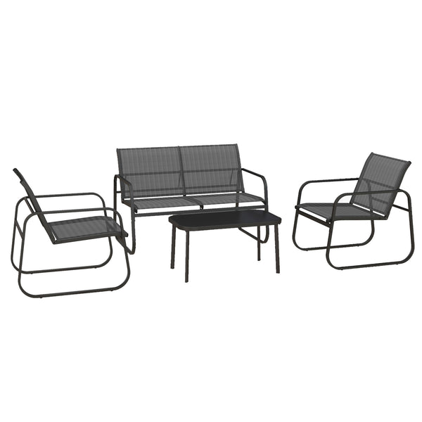 Salon de jardin ensemble de mobilier de jardin 4 pièces avec 2 fauteuils 1 canapé 2 places d'extérieur et table basse avec plateau en verre trempé noir