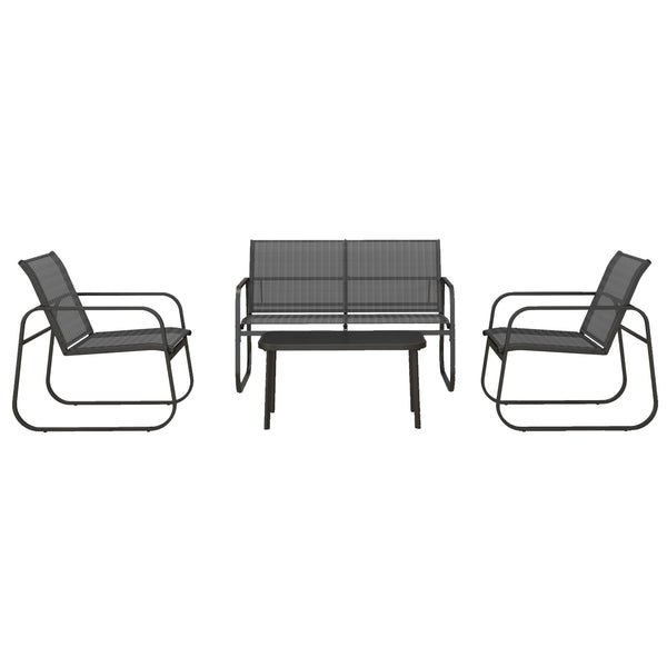 Salon de jardin ensemble de mobilier de jardin 4 pièces avec 2 fauteuils 1 canapé 2 places d'extérieur et table basse avec plateau en verre trempé noir