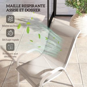 Lot de 4 chaises de jardin, chaises empilables, dossier haut incliné, tissu en maille respirante, cadre en acier, gris
