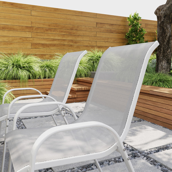 Lot de 4 chaises de jardin, chaises empilables, dossier haut incliné, tissu en maille respirante, cadre en acier, gris