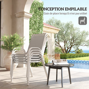 Lot de 4 chaises de jardin, chaises empilables, dossier haut incliné, tissu en maille respirante, cadre en acier, gris