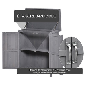 Armoire de Jardin sur Pied Double Porte étagère et Toit bitumé relevable dim. 74L x 43l x 88H cm Bois Massif de Sapin