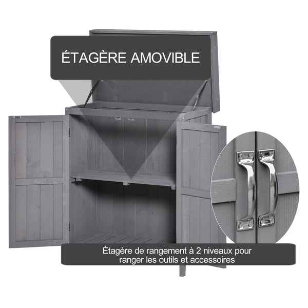 Armoire de Jardin sur Pied Double Porte étagère et Toit bitumé relevable dim. 74L x 43l x 88H cm Bois Massif de Sapin