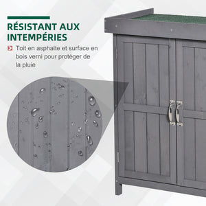 Armoire de Jardin sur Pied Double Porte étagère et Toit bitumé relevable dim. 74L x 43l x 88H cm Bois Massif de Sapin