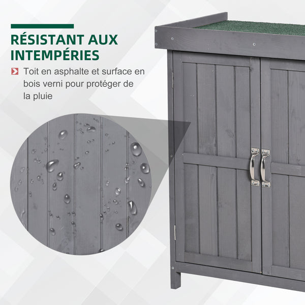Armoire de Jardin sur Pied Double Porte étagère et Toit bitumé relevable dim. 74L x 43l x 88H cm Bois Massif de Sapin