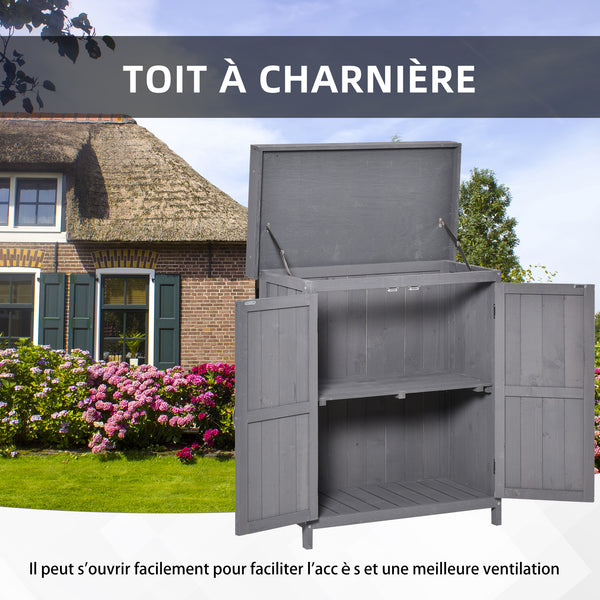Armoire de Jardin sur Pied Double Porte étagère et Toit bitumé relevable dim. 74L x 43l x 88H cm Bois Massif de Sapin