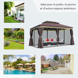 Tonnelle de jardin extérieur 4 x 3 m barnum double toit tente de réception avec parois et moustiquaires marron