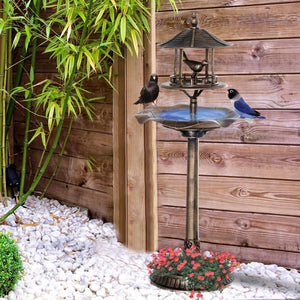 Bain d'oiseaux Abreuvoir pour Oiseaux jardinière 3 en 1 dim. Ø 50 x 113H cm polypropylène bronze antique