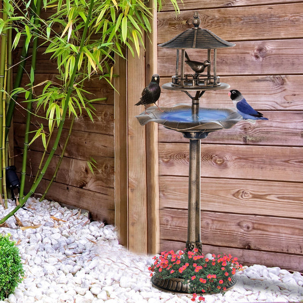Bain d'oiseaux Abreuvoir pour Oiseaux jardinière 3 en 1 dim. Ø 50 x 113H cm polypropylène bronze antique