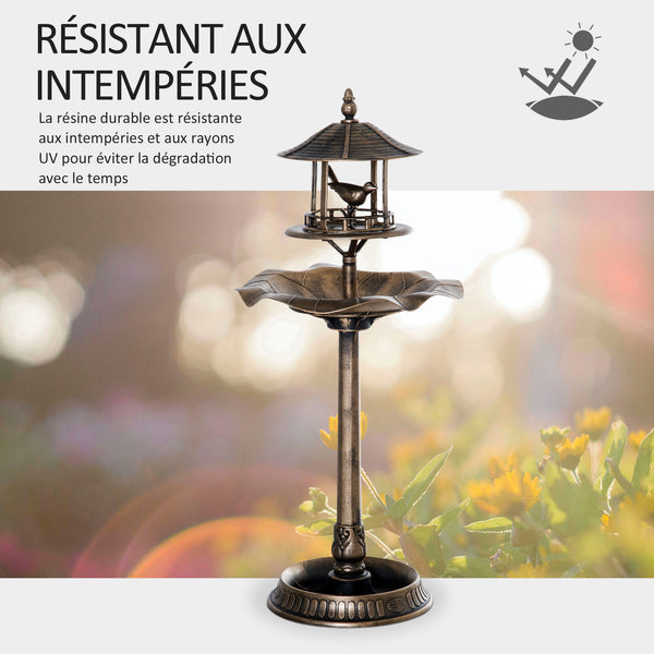 Bain d'oiseaux Abreuvoir pour Oiseaux jardinière 3 en 1 dim. Ø 50 x 113H cm polypropylène bronze antique