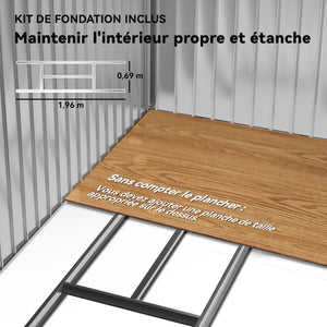 Abri de jardin en métal 2,77 m² cabane de jardin 213 x 130 x 185 cm cabanon rangement outils avec fondation, porte coulissante verrouillables et 4 aérations - marron