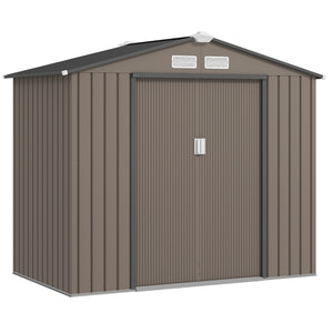 Abri de jardin en métal 2,77 m² cabane de jardin 213 x 130 x 185 cm cabanon rangement outils avec fondation, porte coulissante verrouillables et 4 aérations - marron
