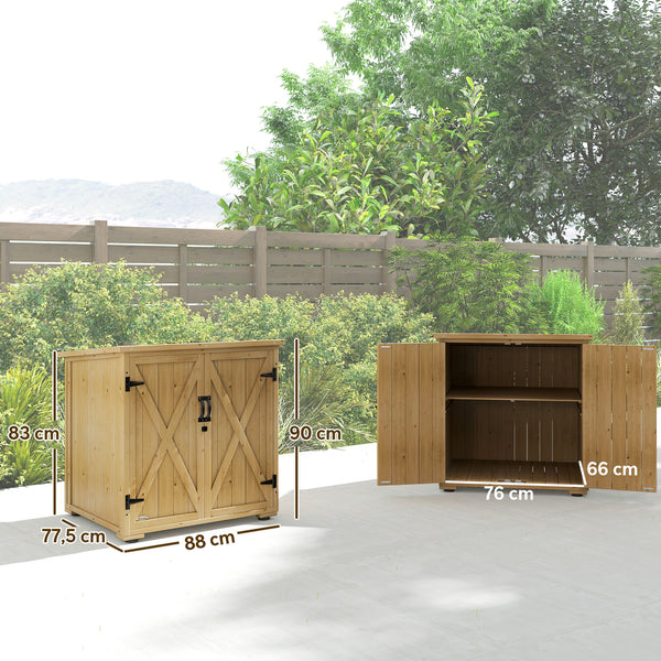 Armoire de rangement pour le jardin en bois sapin, Double Porte étagère réglable et Toit bitumé étanche - dim. 77,5L x 88l x 83/90H cm