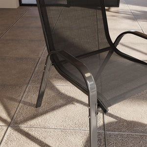 Lot de 4 chaises de jardin, chaises empilables, dossier haut incliné, tissu en maille respirante, cadre en acier, noir