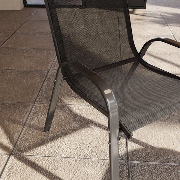 Lot de 4 chaises de jardin, chaises empilables, dossier haut incliné, tissu en maille respirante, cadre en acier, noir