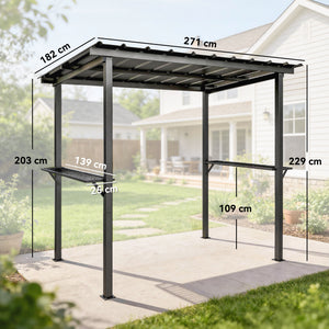 Abri pour Barbecue Tonnelle de Jardin avec Toit en Métal Galvanisé, 271 x 182 x 229 cm, Idéal pour Jardin, Terrasse et Patio, Noir