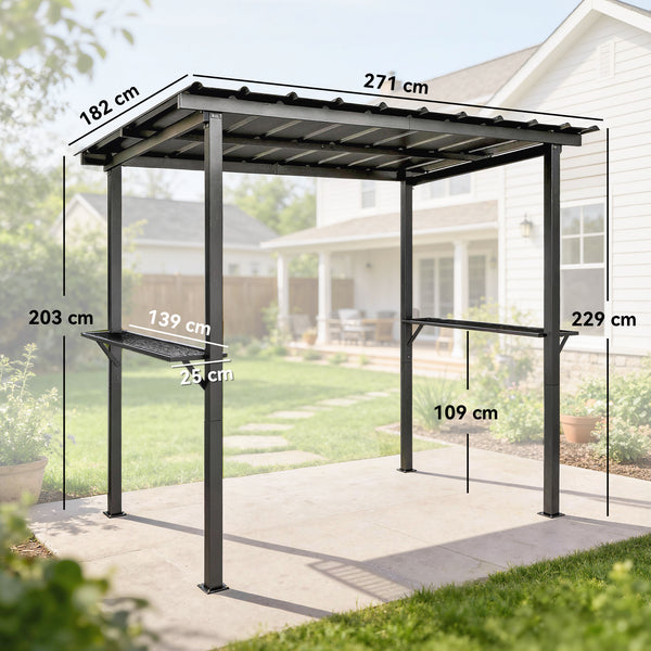 Abri pour Barbecue Tonnelle de Jardin avec Toit en Métal Galvanisé, 271 x 182 x 229 cm, Idéal pour Jardin, Terrasse et Patio, Noir