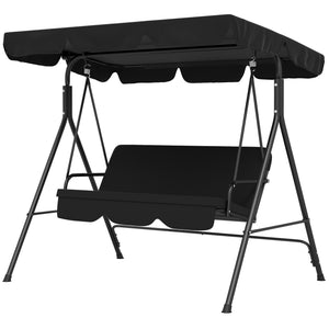 Balancelle de Jardin 3 Places Toit Inclinaison réglable Coussins Assise et Dossier 1,72L x 1,1l x 1,53H m Acier Noir Polyester Noire