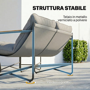 Ensemble Salon de Jardin 4 Pièces, Mobilier de Jardin en Métal avec Canapé 2 Places, 2 Fauteuils, Table Basse en Verre, Coussins Épais, Salon d'Extérieur pour Patio Balcon, Gris Clair