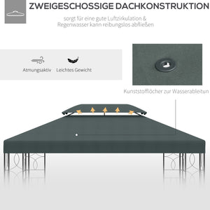 Toit de Rechange pour Pavillon de Jardin en Métal Partyzelt Polyester 3x3m Gris Anthracite