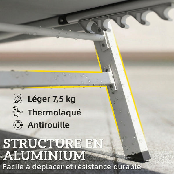 Bain de Soleil en Aluminium Léger, Dossier Réglable 6 Positions, Textilène 560g/m² et Rembourrage Intégré, Chaise Longue Anti-Rouille pour Terrasse Piscine Jardin, 64x181x90cm, Gris Clair