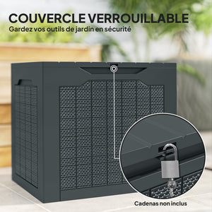 Coffre de rangement extérieur 97L avec poignées encastrées, malle de rangement extérieur étanche pour jardin terrasse, 56 x 41 x 50 cm, gris foncé
