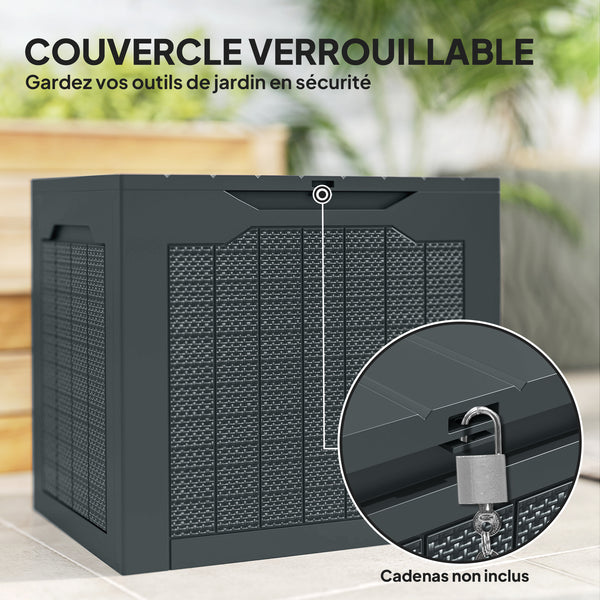 Coffre de rangement extérieur 97L avec poignées encastrées, malle de rangement extérieur étanche pour jardin terrasse, 56 x 41 x 50 cm, gris foncé