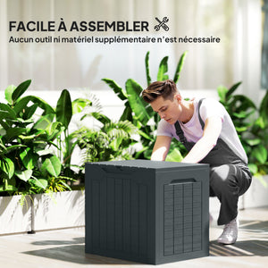 Coffre de rangement extérieur 97L avec poignées encastrées, malle de rangement extérieur étanche pour jardin terrasse, 56 x 41 x 50 cm, gris foncé