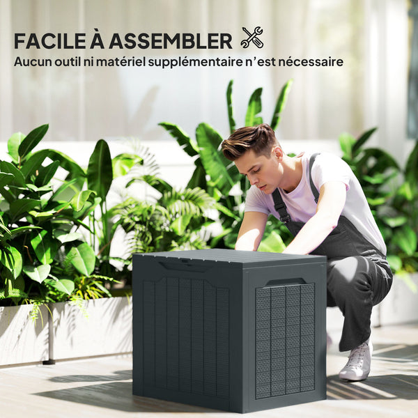 Coffre de rangement extérieur 97L avec poignées encastrées, malle de rangement extérieur étanche pour jardin terrasse, 56 x 41 x 50 cm, gris foncé