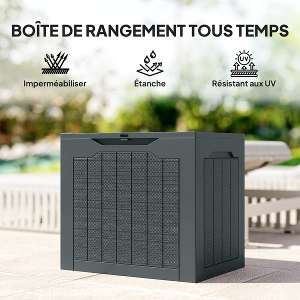 Coffre de rangement extérieur 97L avec poignées encastrées, malle de rangement extérieur étanche pour jardin terrasse, 56 x 41 x 50 cm, gris foncé