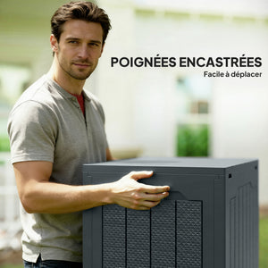 Coffre de rangement extérieur 97L avec poignées encastrées, malle de rangement extérieur étanche pour jardin terrasse, 56 x 41 x 50 cm, gris foncé