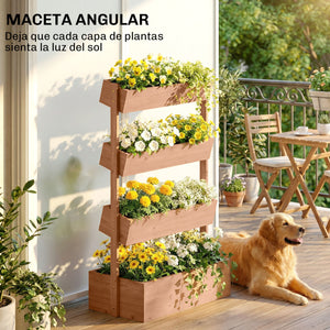 Jardinière en bois 4 niveaux, jardinière surélevée extérieure avec orifices de drainage et toile non tissée, bac pour cultures, plantes, fleurs, pour terrasse, jardin, 85x45x140 cm, Marron