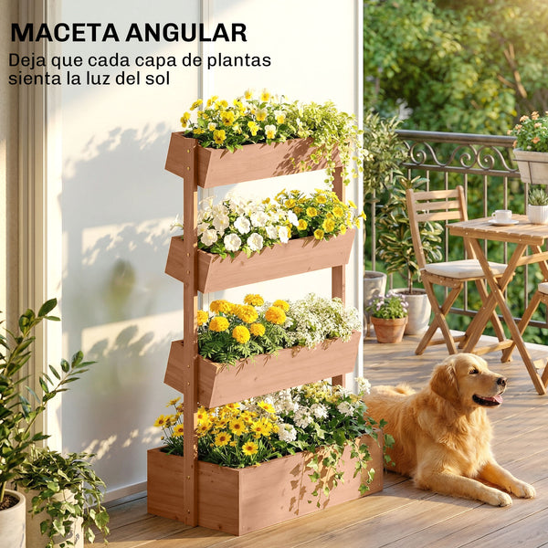 Jardinière en bois 4 niveaux, jardinière surélevée extérieure avec orifices de drainage et toile non tissée, bac pour cultures, plantes, fleurs, pour terrasse, jardin, 85x45x140 cm, Marron