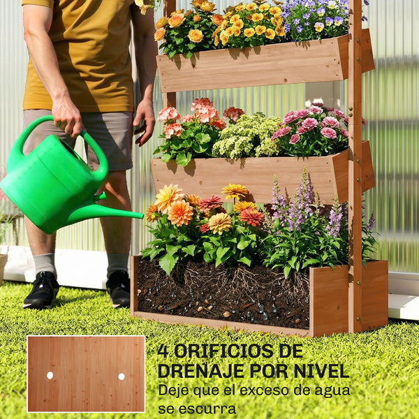 Jardinière en bois 4 niveaux, jardinière surélevée extérieure avec orifices de drainage et toile non tissée, bac pour cultures, plantes, fleurs, pour terrasse, jardin, 85x45x140 cm, Marron