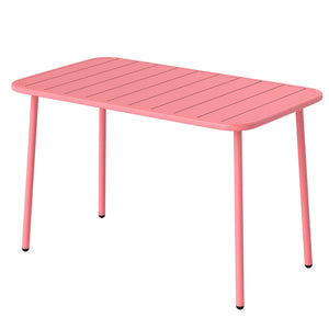 Table de Salle à Manger Extérieure 120 x 70 cm pour 4 Personnes, Table de Jardin Rectangulaire avec Plateau à Lattes, Bords Arrondis et Cadre en Acier Résistant à la Rouille, Rouge