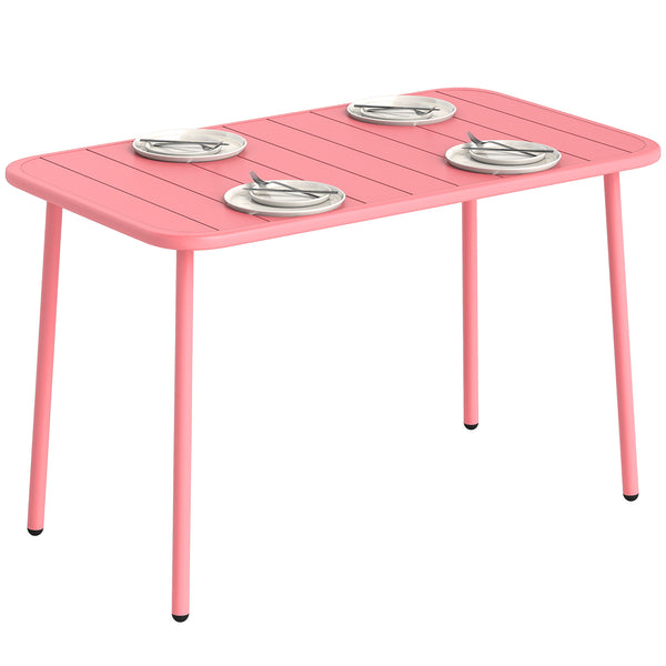 Table de Salle à Manger Extérieure 120 x 70 cm pour 4 Personnes, Table de Jardin Rectangulaire avec Plateau à Lattes, Bords Arrondis et Cadre en Acier Résistant à la Rouille, Rouge
