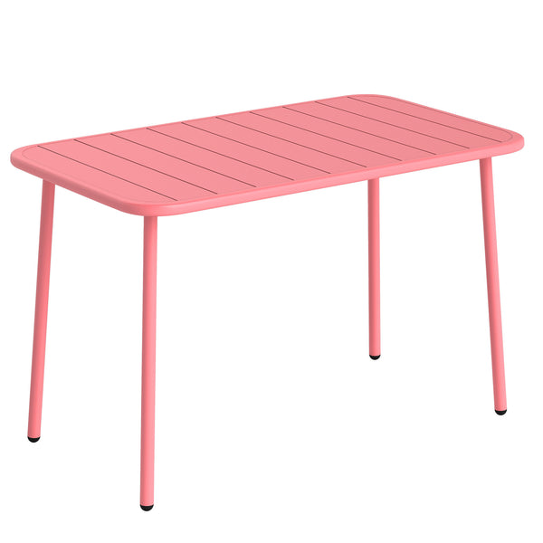 Table de Salle à Manger Extérieure 120 x 70 cm pour 4 Personnes, Table de Jardin Rectangulaire avec Plateau à Lattes, Bords Arrondis et Cadre en Acier Résistant à la Rouille, Rouge
