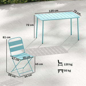Ensemble de Salle à Manger Extérieur 5 Pièces, pour 4 Personnes, Plateau à Lattes, Chaises Pliantes, Cadre Antirouille, Vert Clair