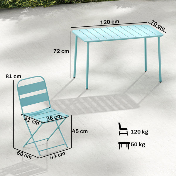 Ensemble de Salle à Manger Extérieur 5 Pièces, pour 4 Personnes, Plateau à Lattes, Chaises Pliantes, Cadre Antirouille, Vert Clair