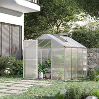 Serre de Jardin Aluminium Polycarbonate 4,6 m² dim. 2,42L x 1,9l x 1,95H m Lucarne Porte loquet