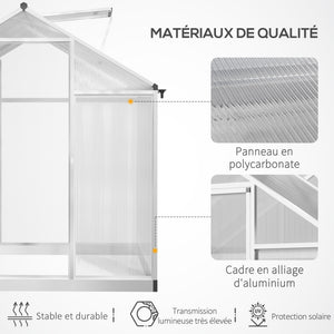 Serre de Jardin Aluminium Polycarbonate 4,6 m² dim. 2,42L x 1,9l x 1,95H m Lucarne Porte loquet