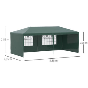 Tonnelle de jardin 6 x 3 m, barnum tente de réception avec Fenêtres et parois latérales amovibles, en acier et PE pour fêtes et mariages, Vert
