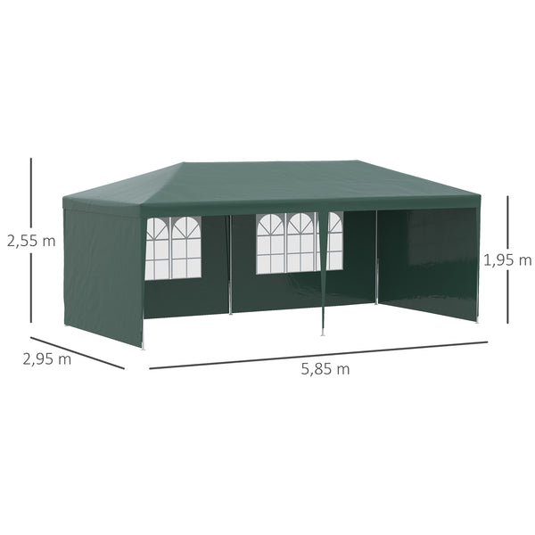 Tonnelle de jardin 6 x 3 m, barnum tente de réception avec Fenêtres et parois latérales amovibles, en acier et PE pour fêtes et mariages, Vert