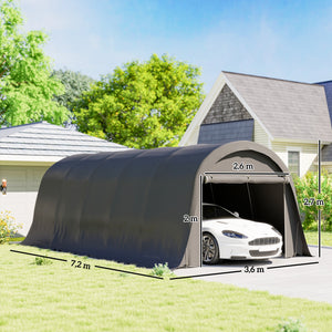 Carport tente de garage 3,6 x 7,2 m, abri voiture extérieur, tente de stockage avec parois latérales amovibles et Grande Porte Roulante, carport pour voiture, camion, bateau, gris foncé