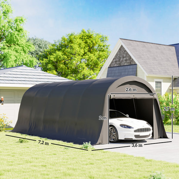 Carport tente de garage 3,6 x 7,2 m, abri voiture extérieur, tente de stockage avec parois latérales amovibles et Grande Porte Roulante, carport pour voiture, camion, bateau, gris foncé